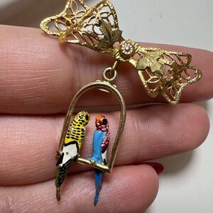 Vintage possibly antique 14K yellow gold brooch with 2 birds 5.77g